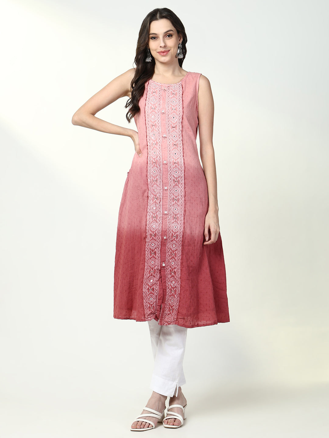 Women Pink Graphic A Line Kurta