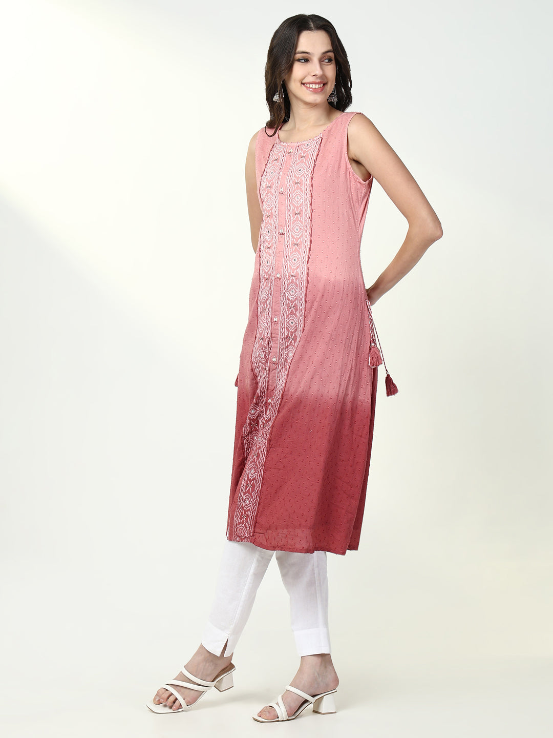 Women Pink Graphic A Line Kurta