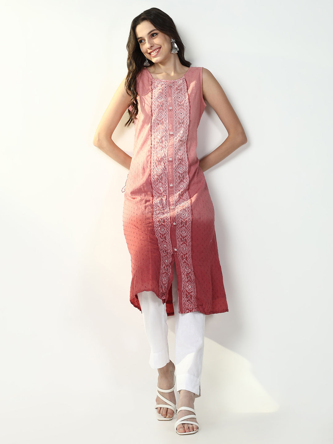 Women Pink Graphic A Line Kurta