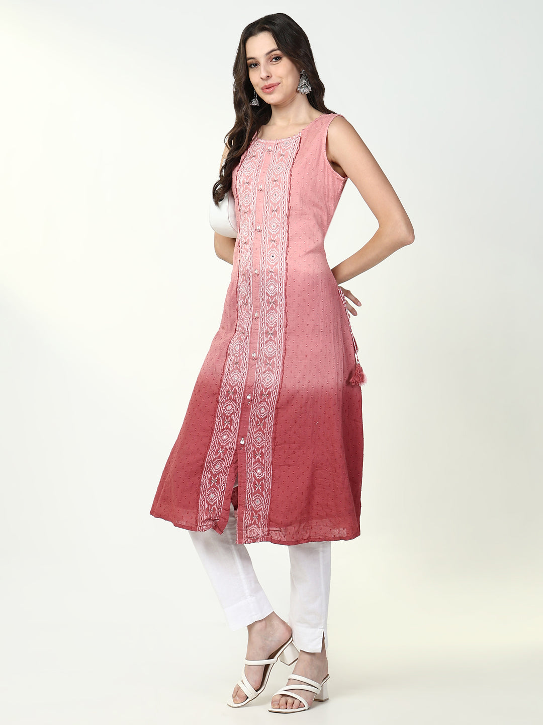 Women Pink Graphic A Line Kurta