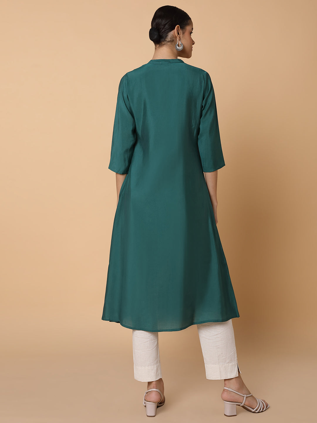 Women Solid Green A Line Kurta