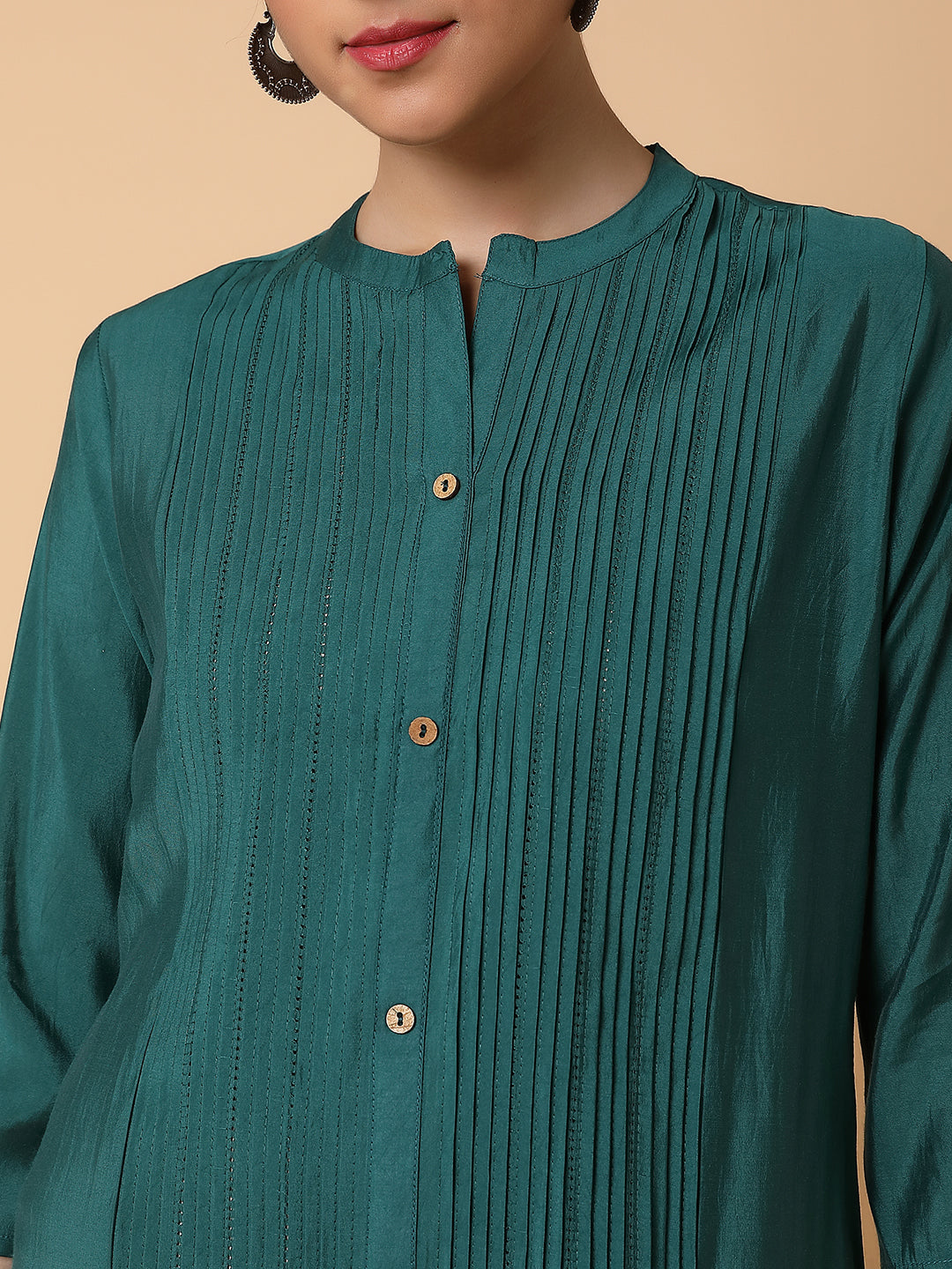 Women Solid Green A Line Kurta