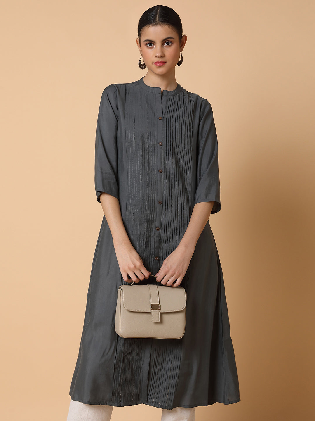 Women Solid Grey A Line Kurta