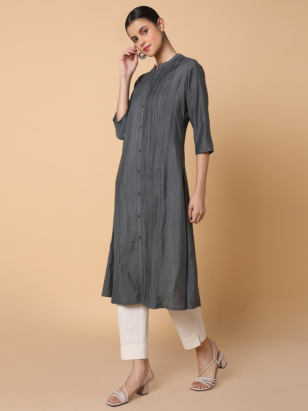 Women Solid Grey A Line Kurta