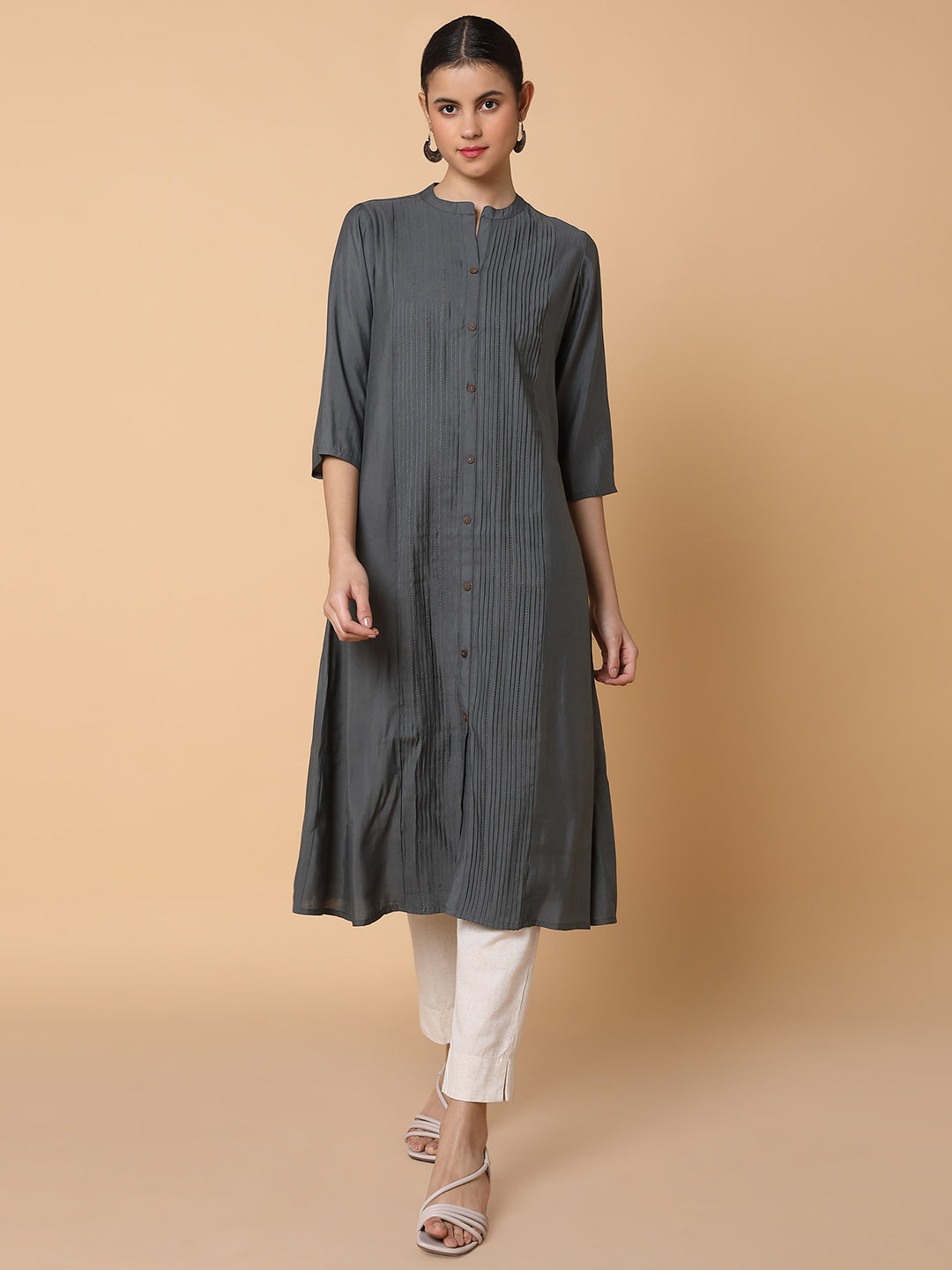 Women Solid Grey A Line Kurta