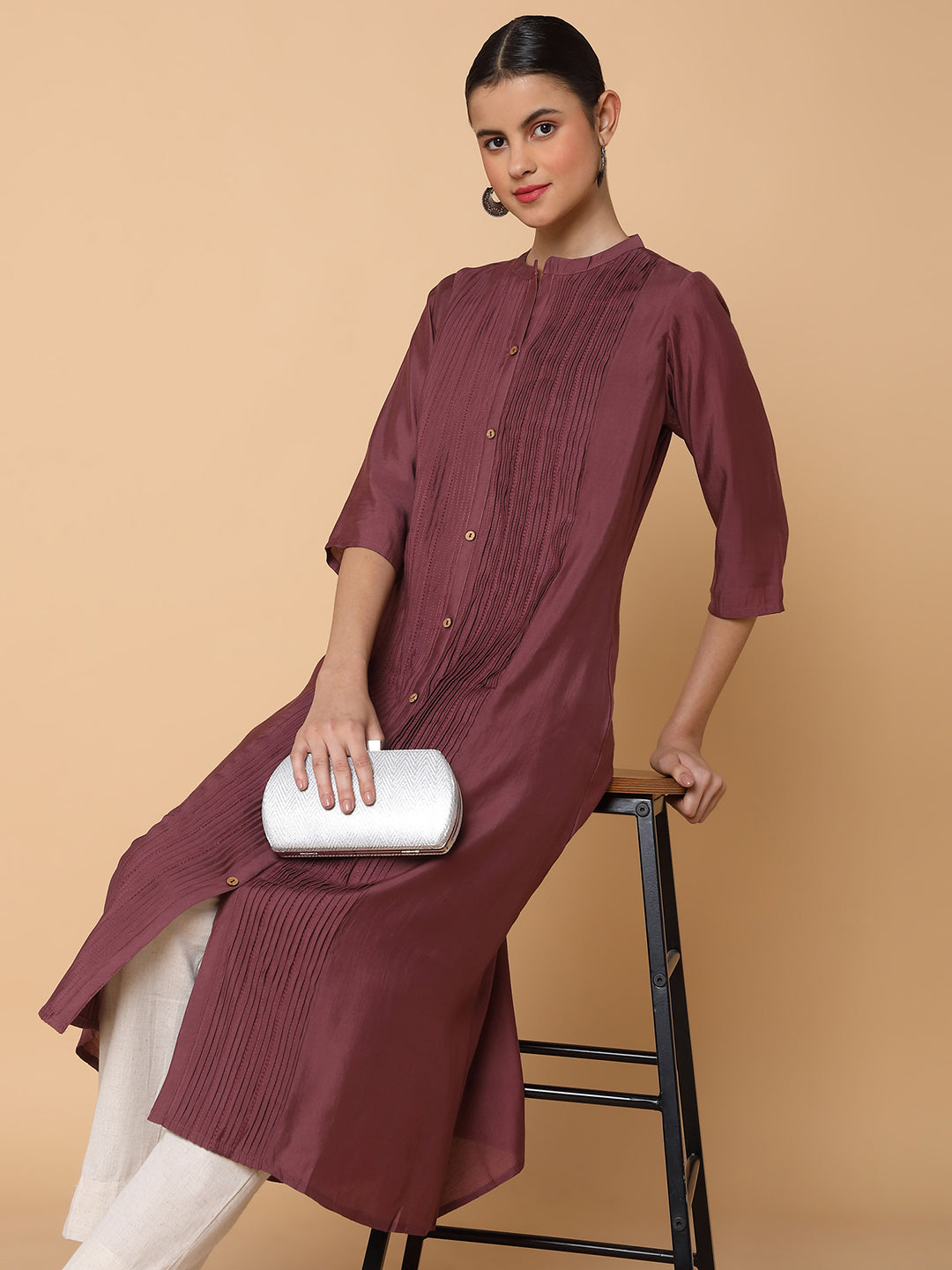 Women Solid Lavender A Line Kurta