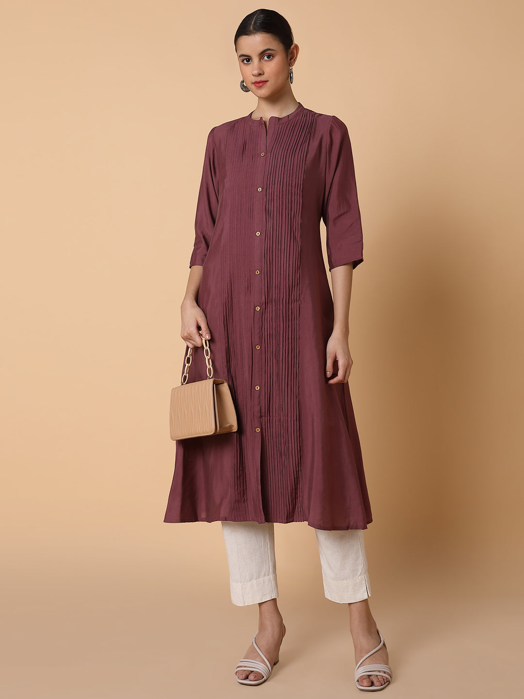 Women Solid Lavender A Line Kurta