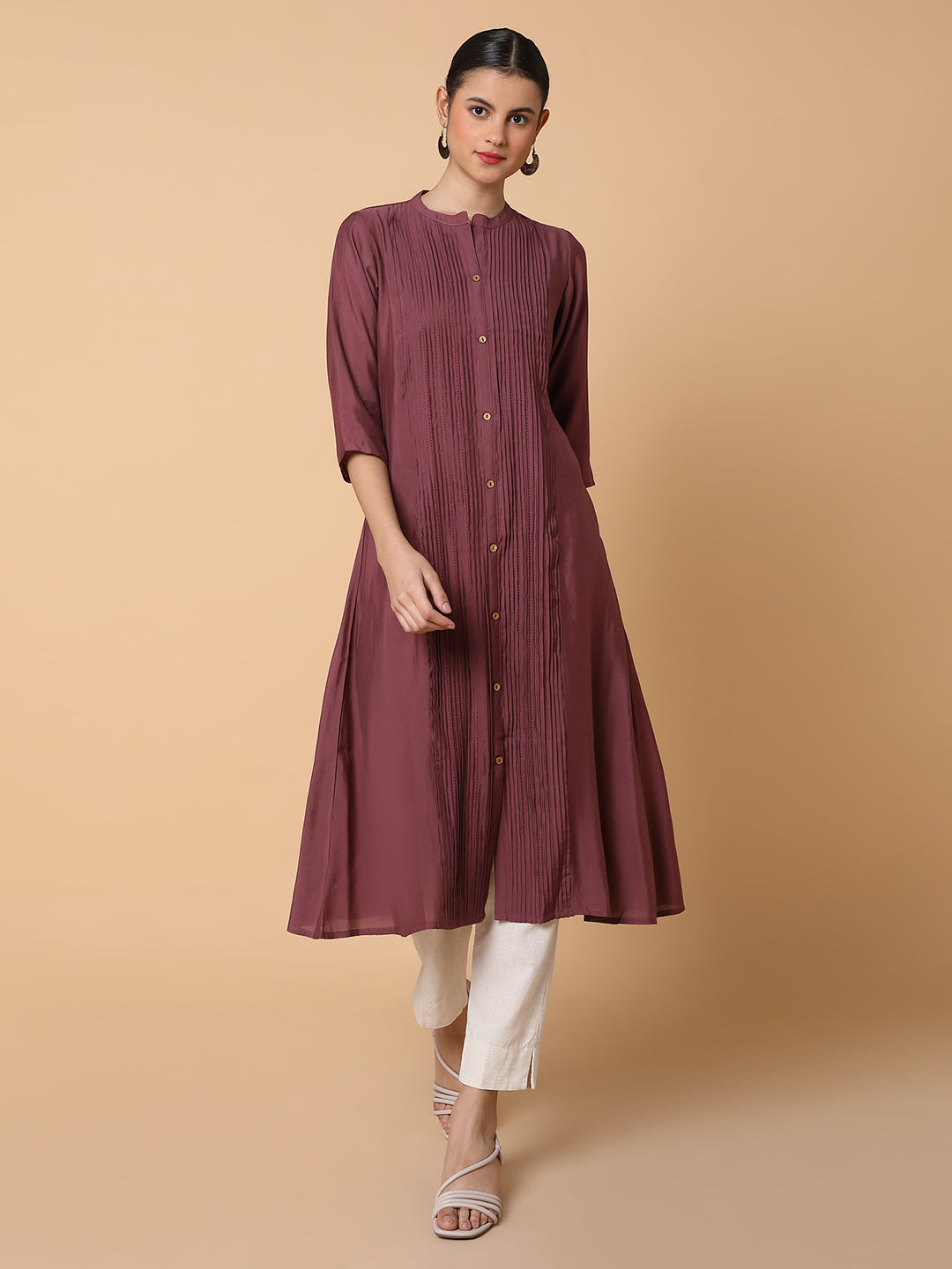 Women Solid Lavender A Line Kurta