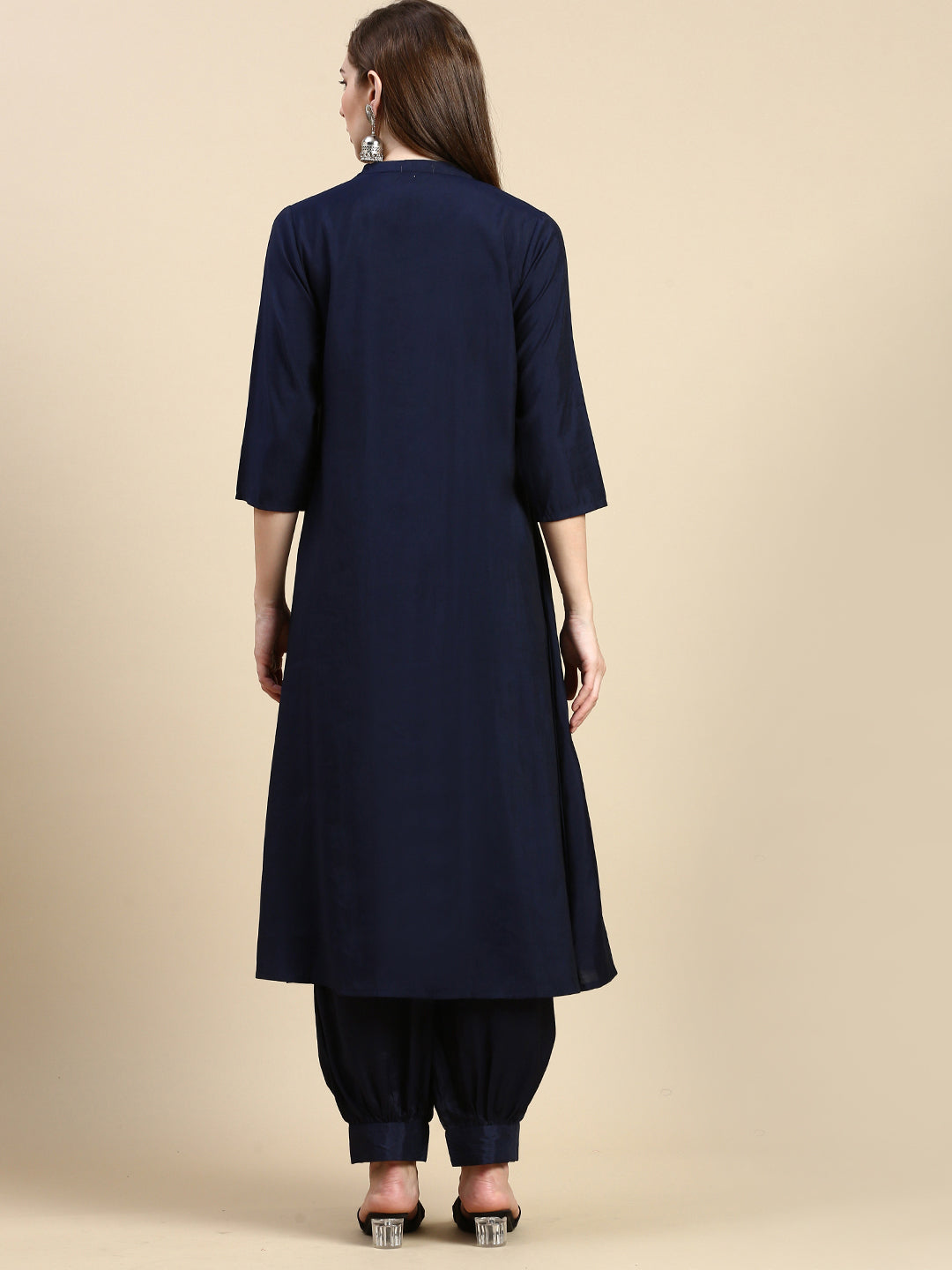 Women Solid Navy Blue A-Line Kurta