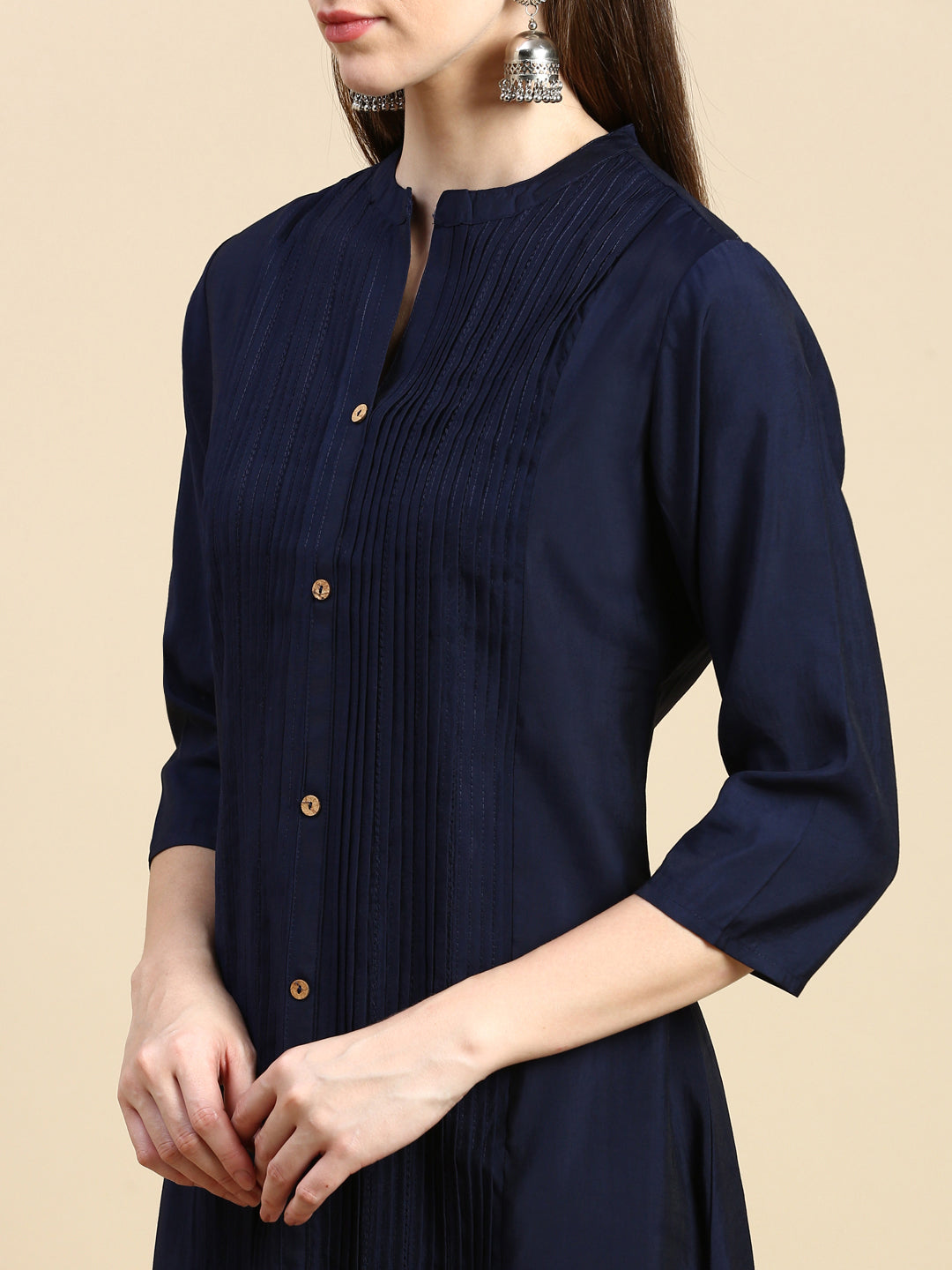 Women Solid Navy Blue A-Line Kurta