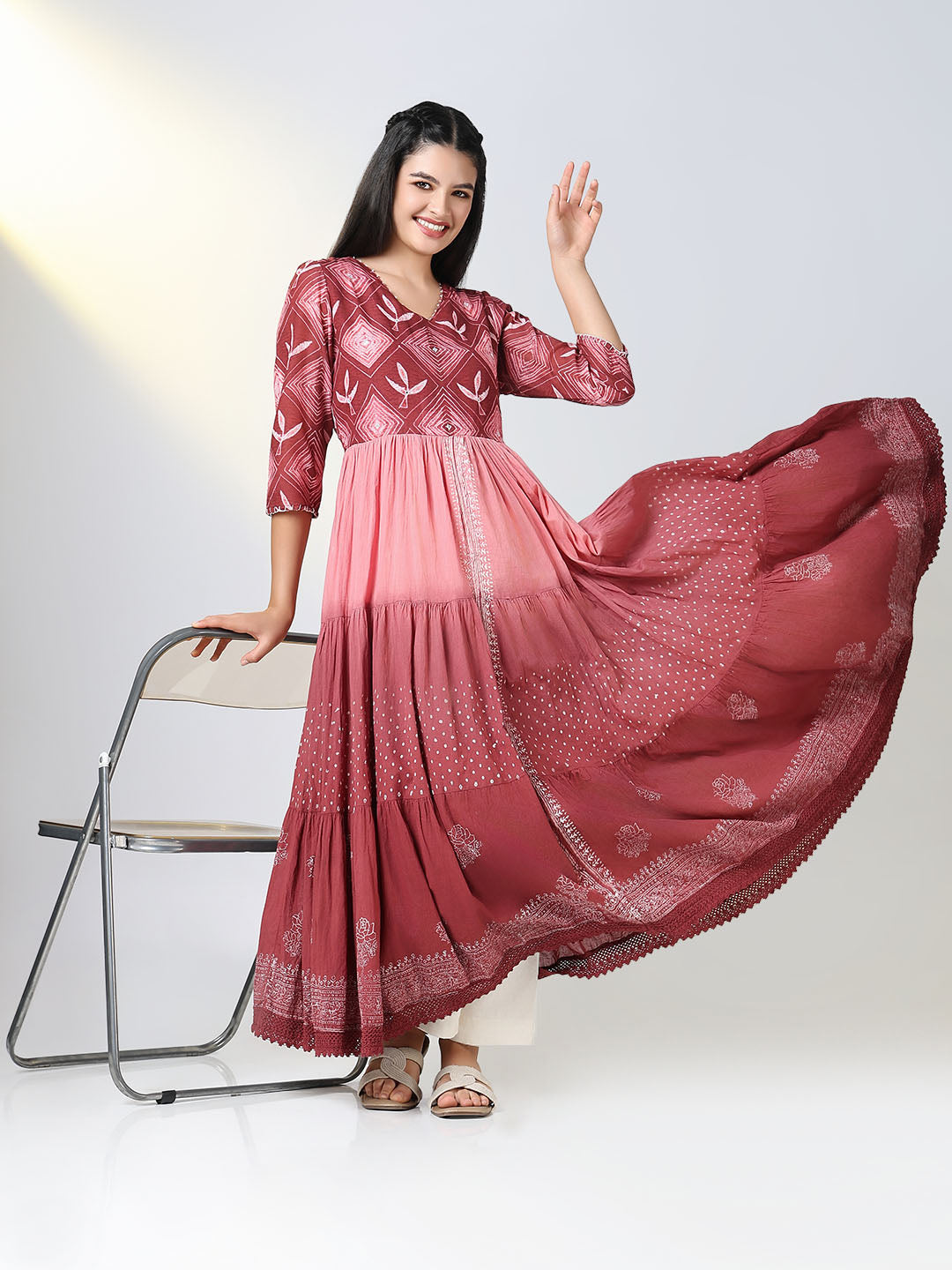 Women Pink Ethnic Motifs Anarkali Kurta