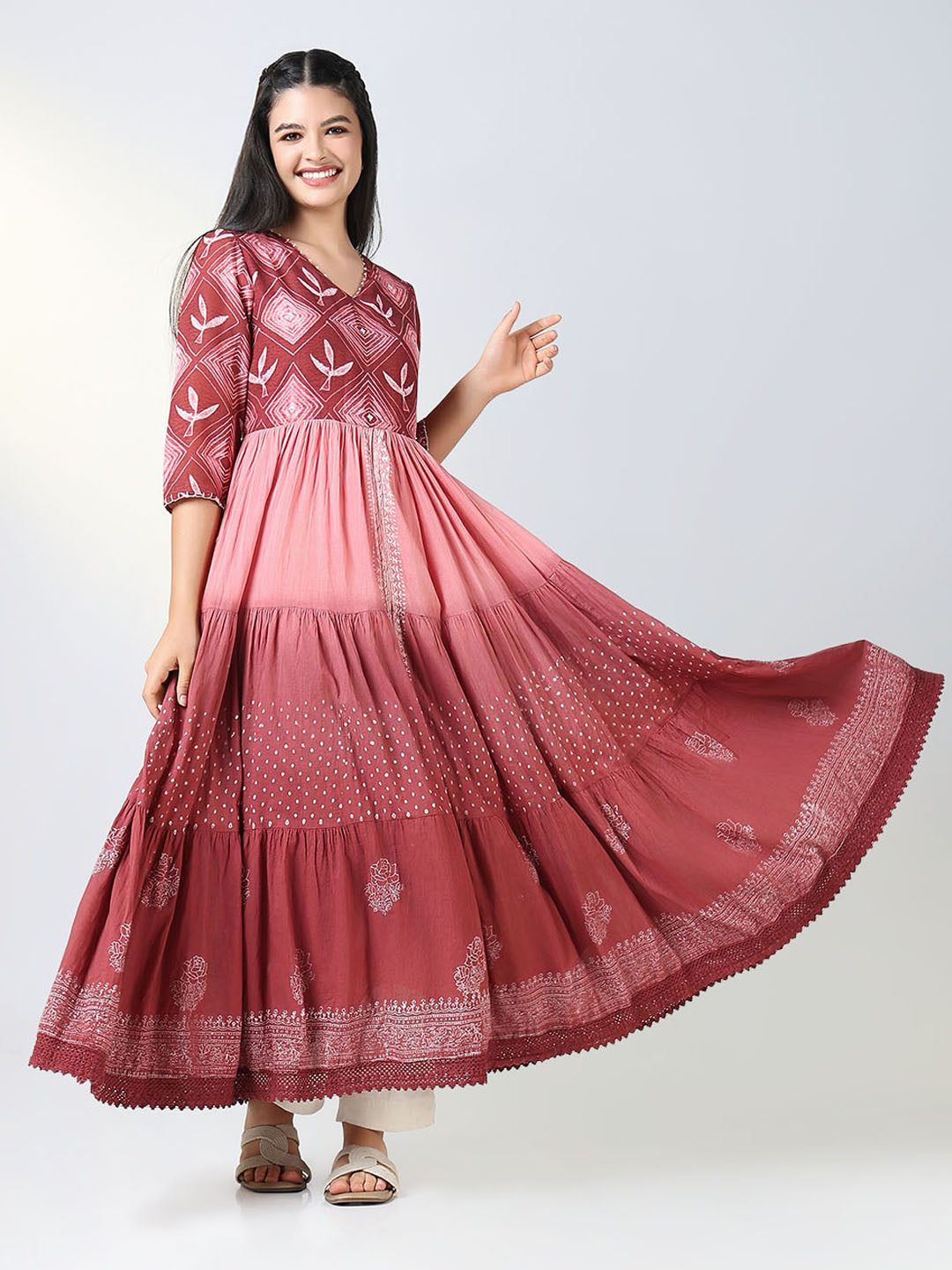 Women Pink Ethnic Motifs Anarkali Kurta