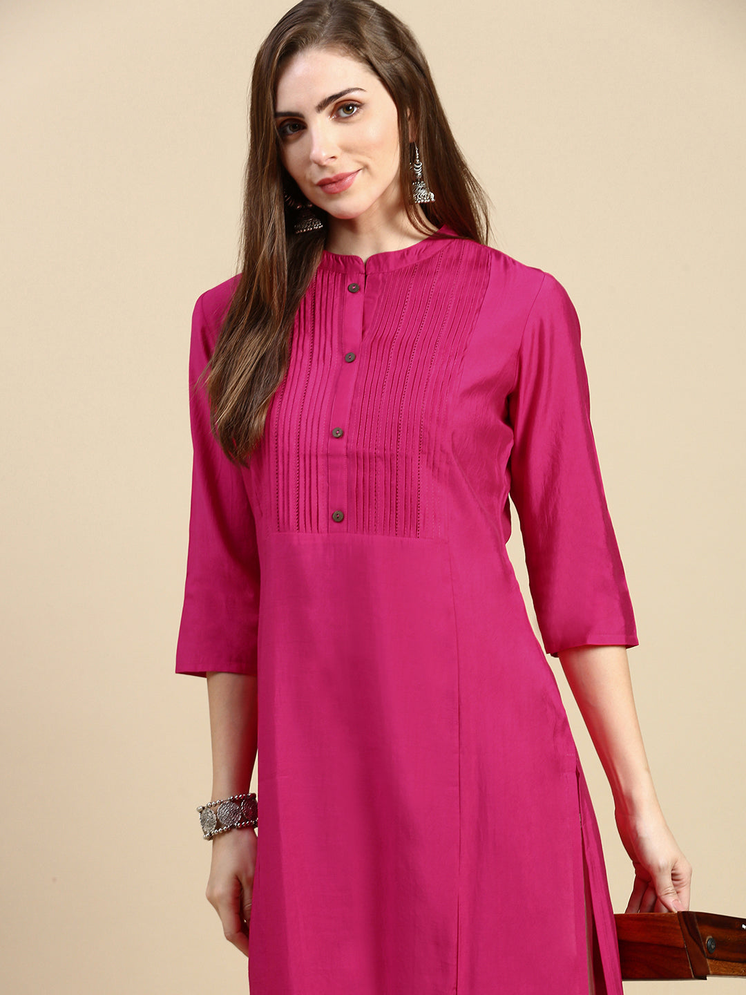 Women's Solid Pink Straight Kurta