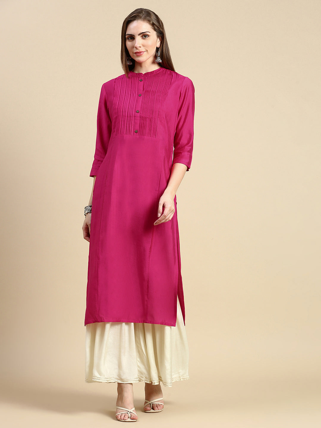 Women's Solid Pink Straight Kurta