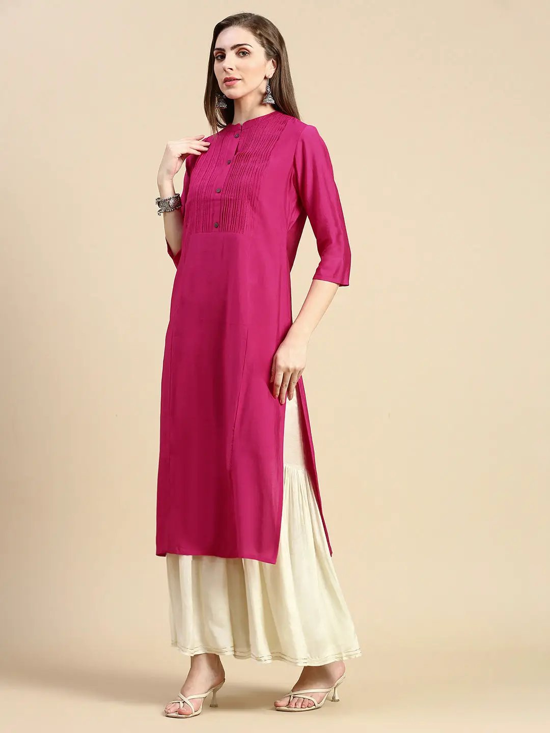Women's Solid Pink Straight Kurta