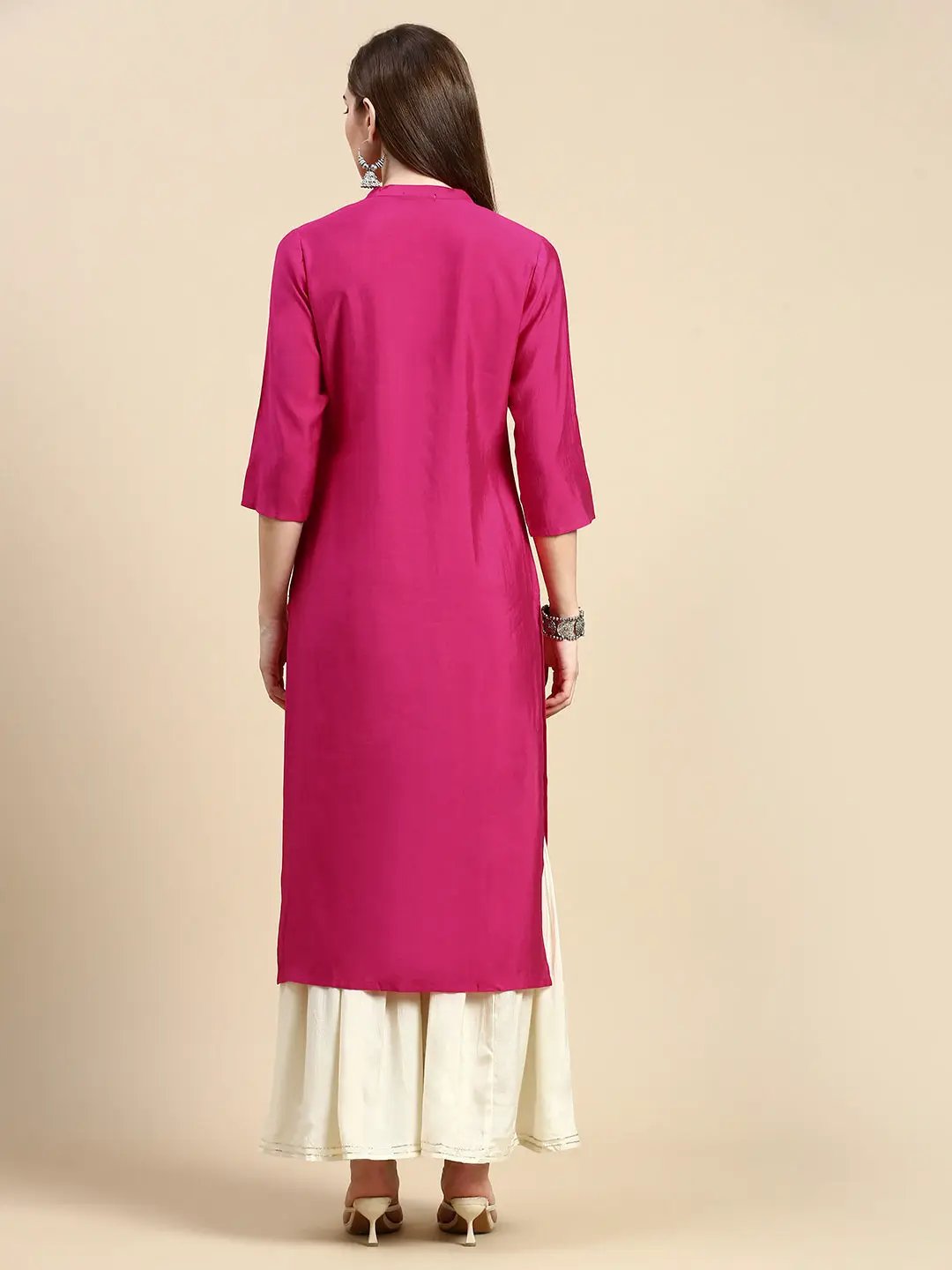 Women's Solid Pink Straight Kurta