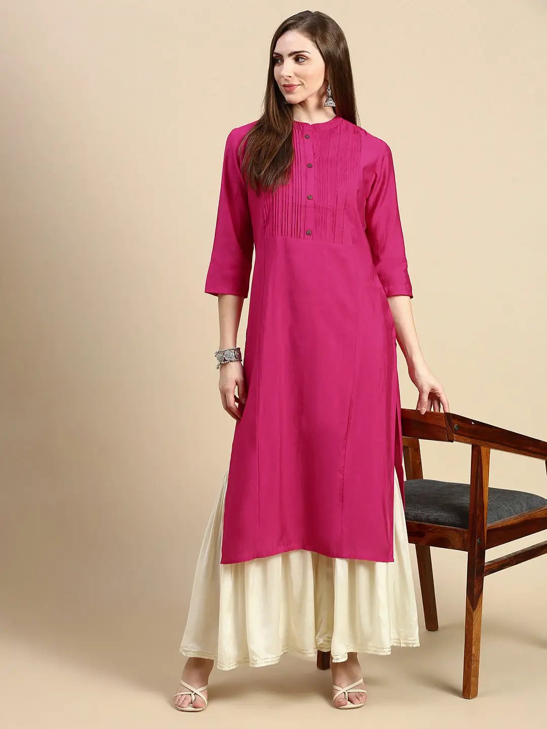 Women's Solid Pink Straight Kurta