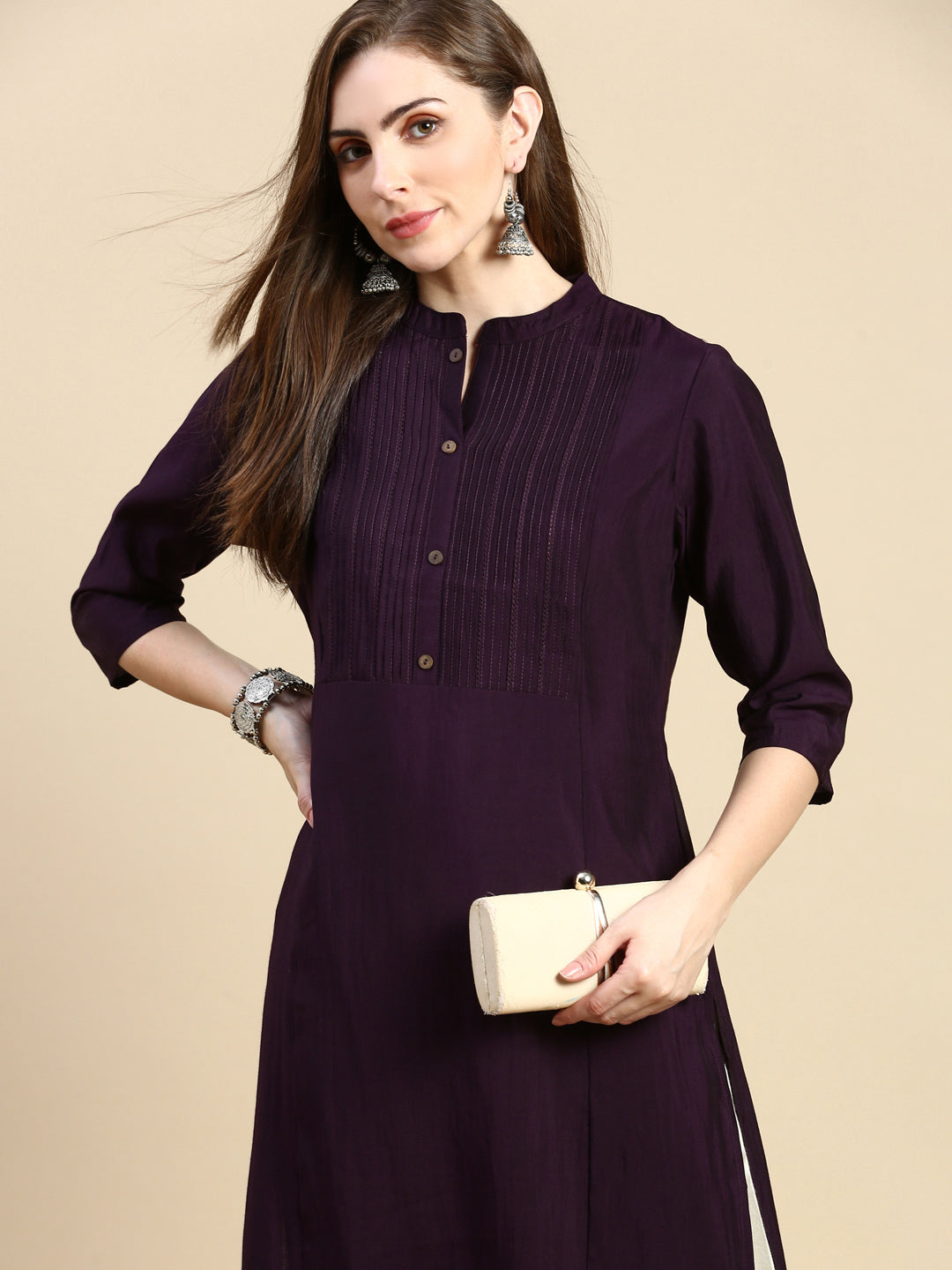 Women Solid Purple Straight Kurta