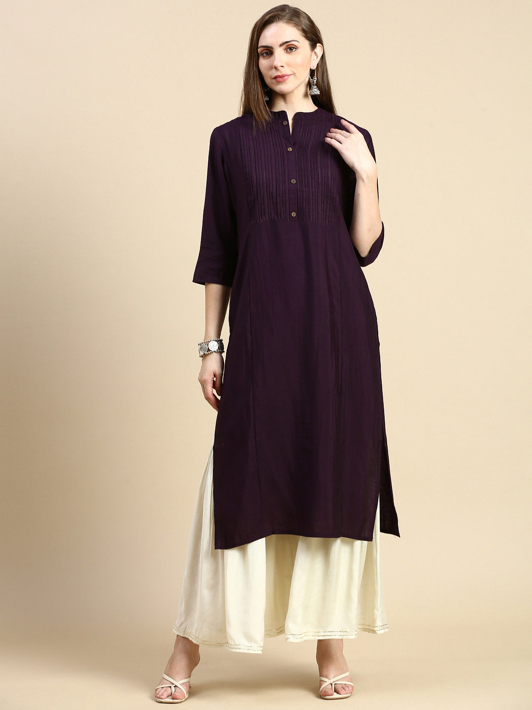 Women Solid Purple Straight Kurta