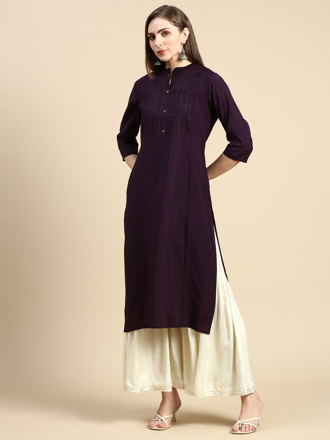 Women Solid Purple Straight Kurta