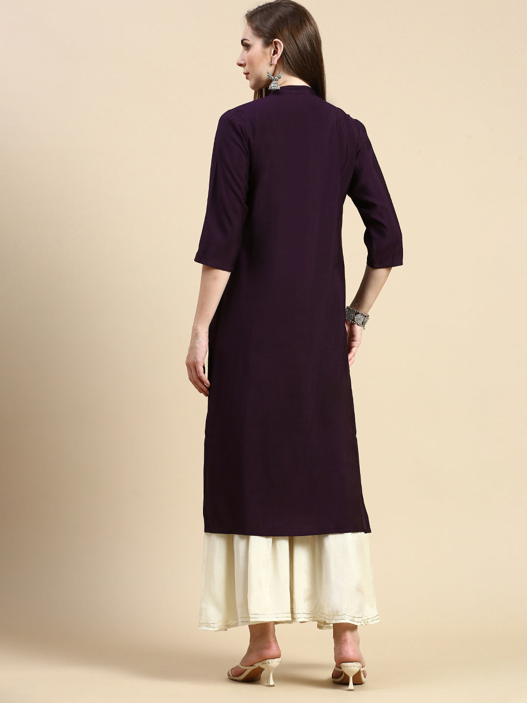 Women Solid Purple Straight Kurta