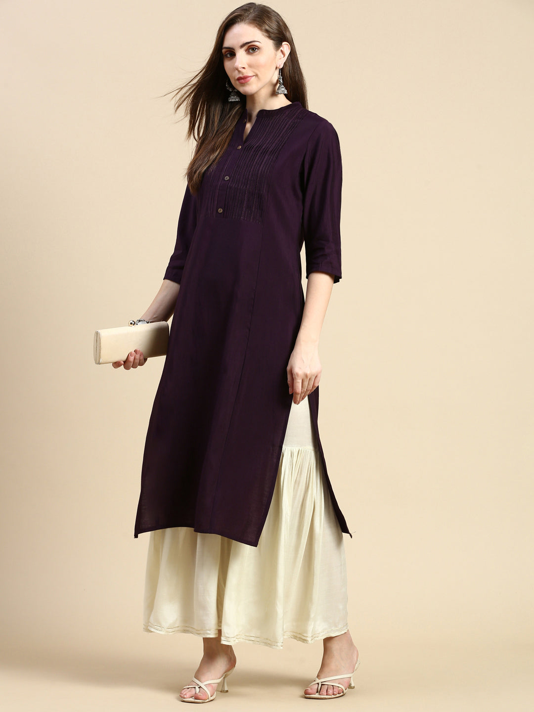 Women Solid Purple Straight Kurta