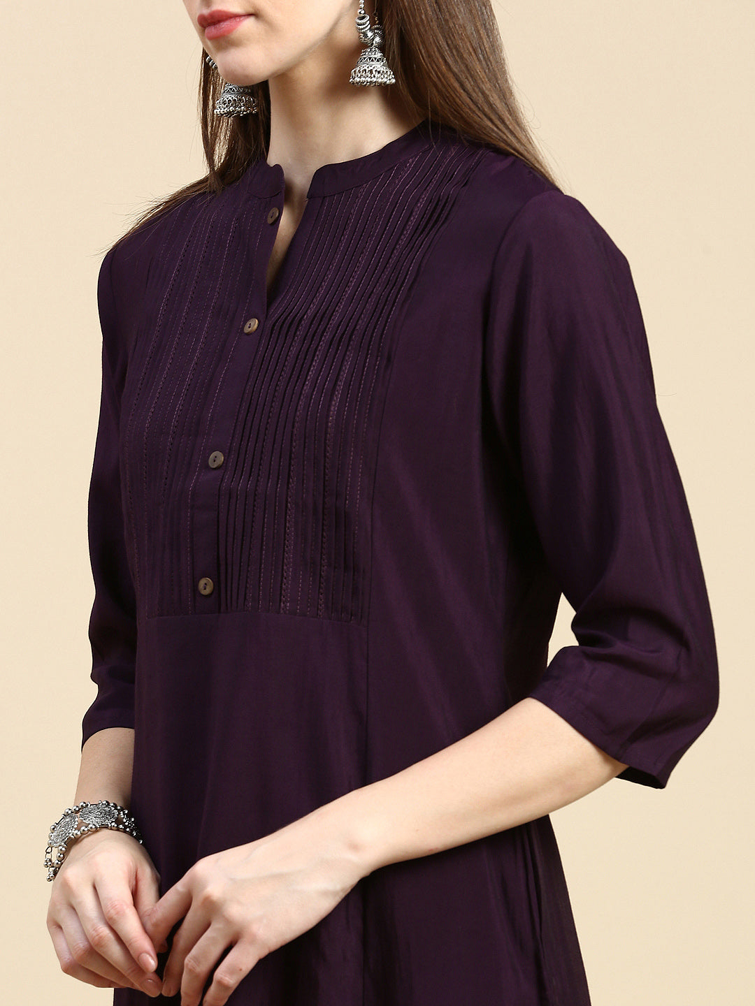 Women Solid Purple Straight Kurta