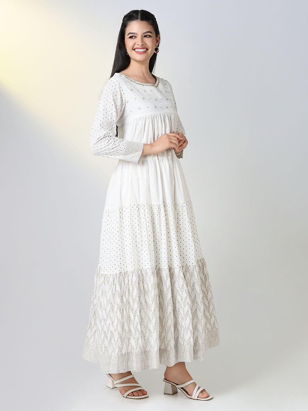 Women White Ethnic Motifs Anarkali Kurta with Dupatta