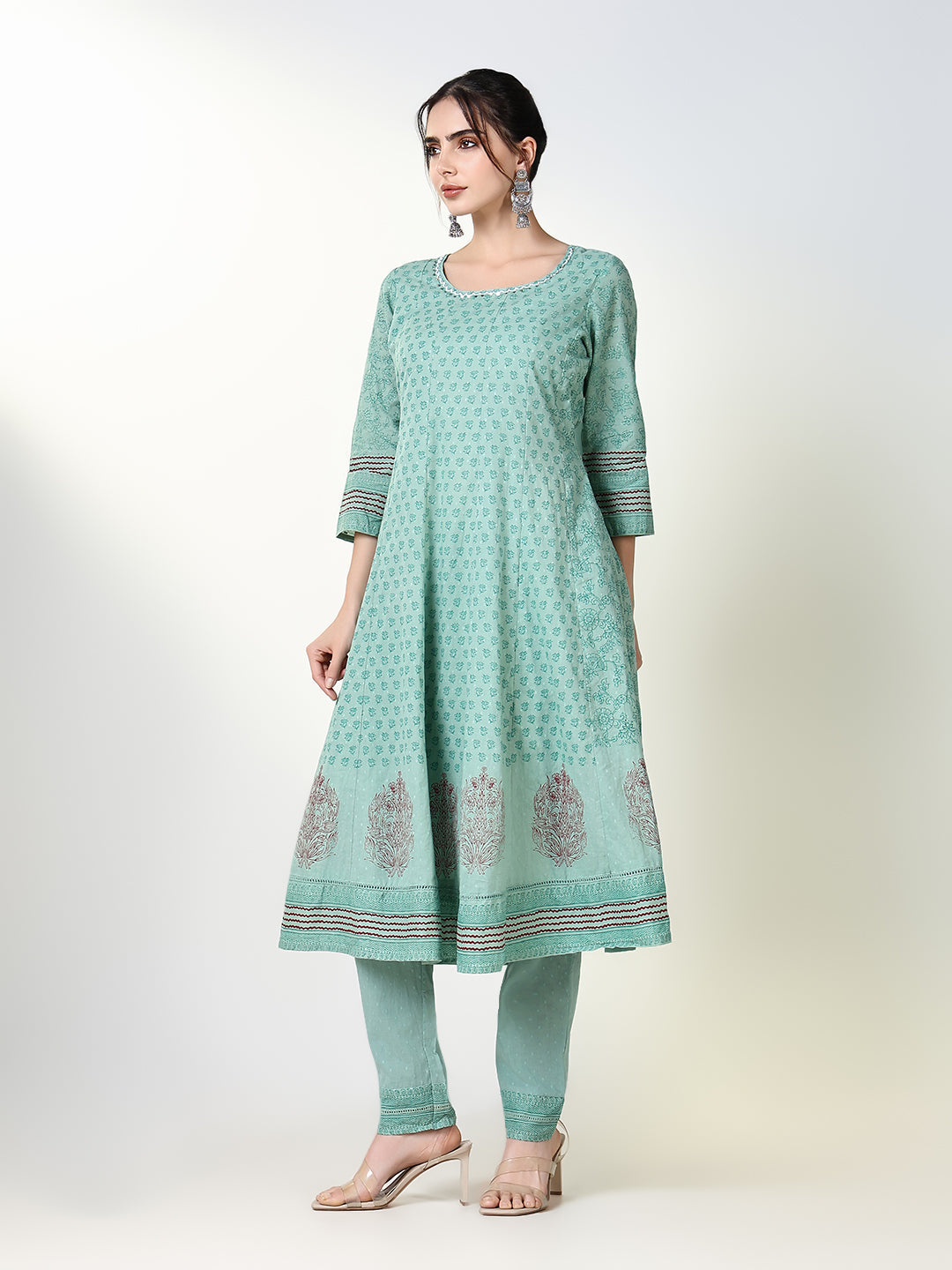 Women Floral Green Anarkali Kurta Set with Dupatta