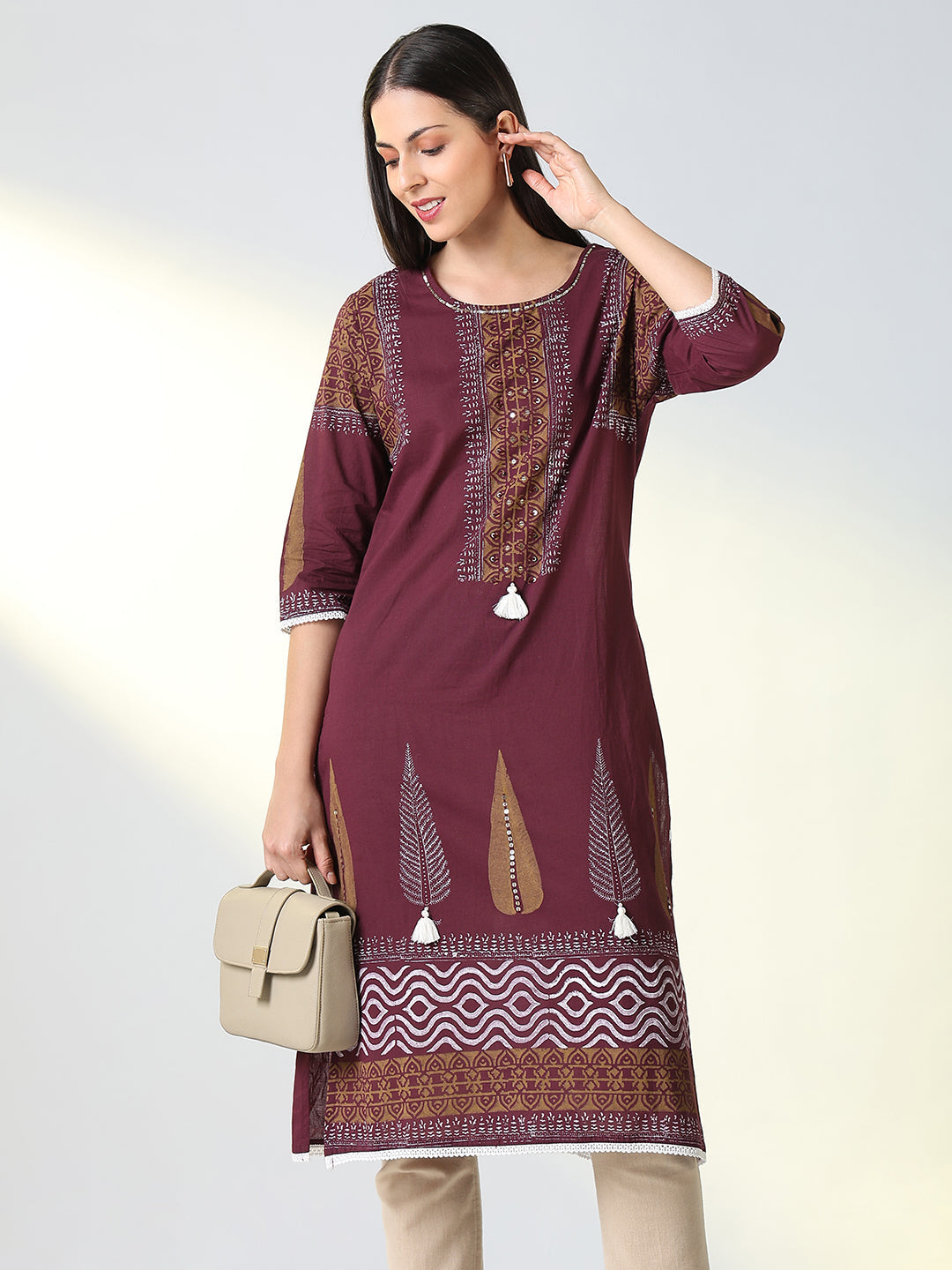 Women Purple Ethnic Motifs Straight Kurta