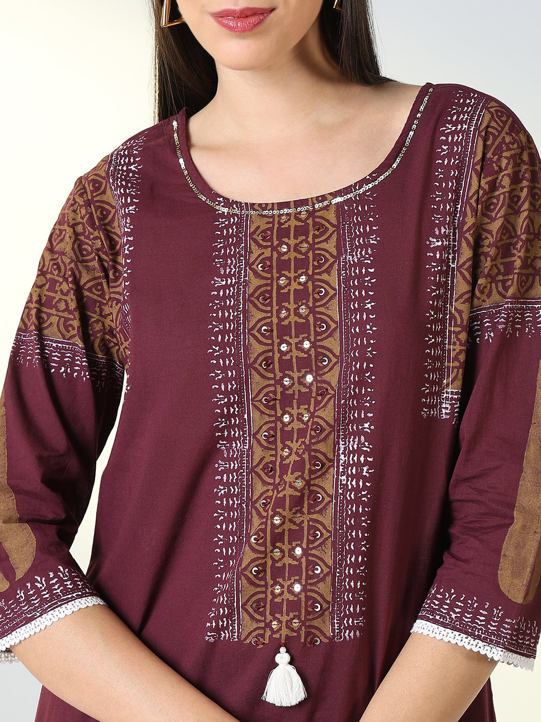 Women Purple Ethnic Motifs Straight Kurta