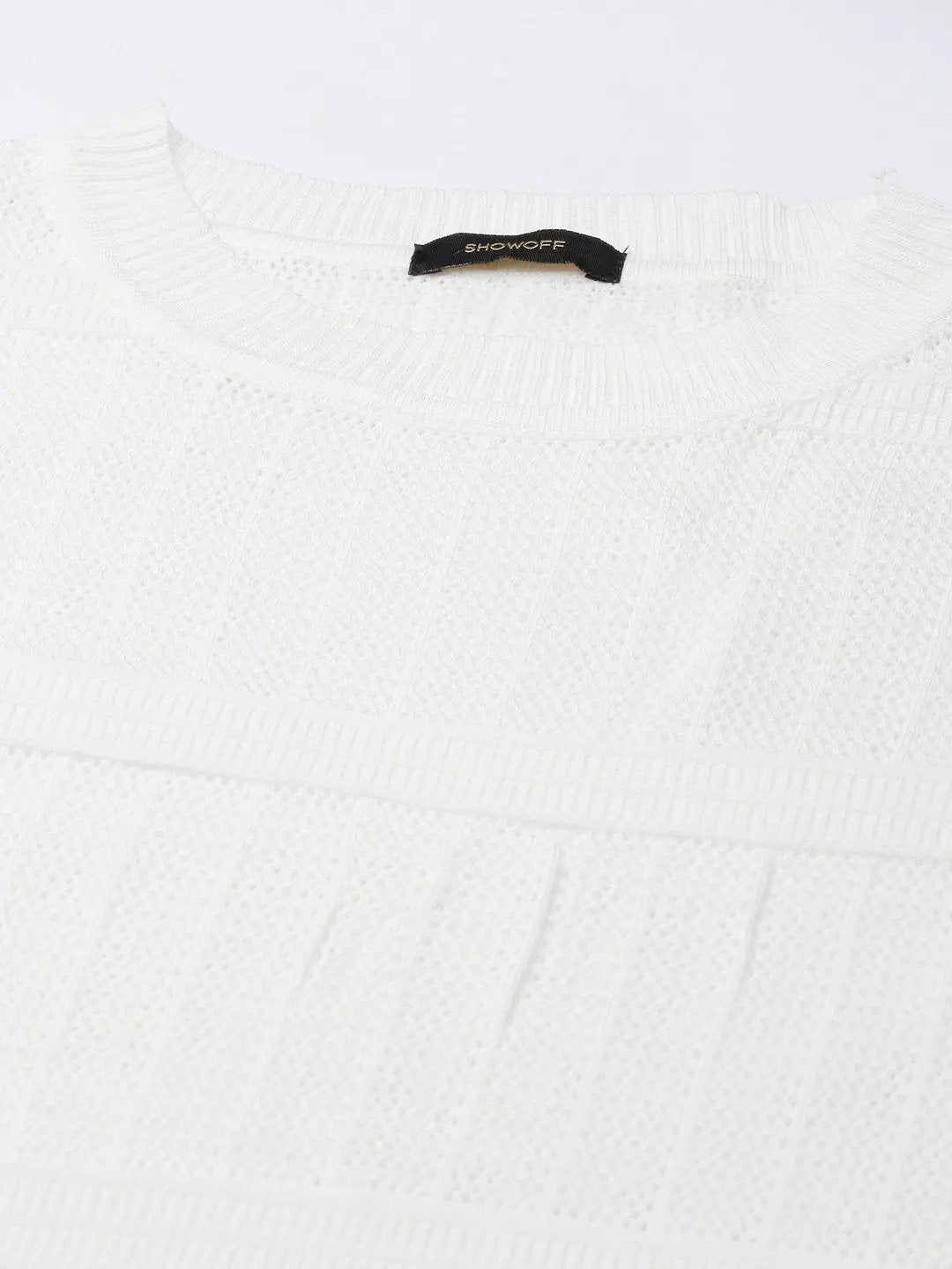 Women's White Striped Crochet Top