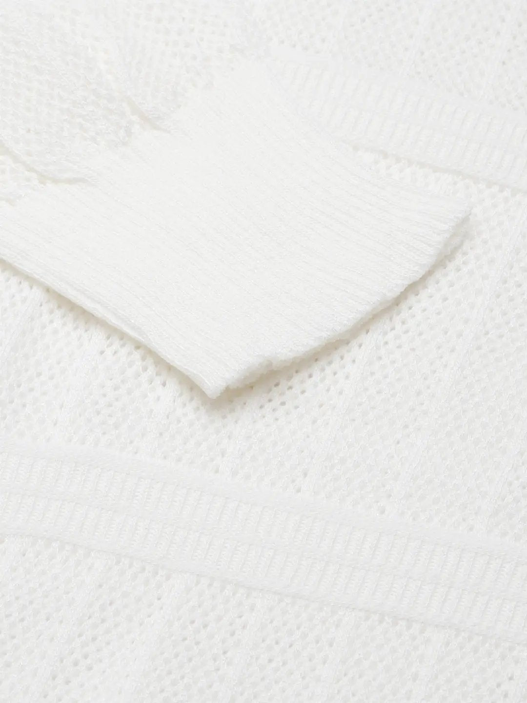Women's White Striped Crochet Top