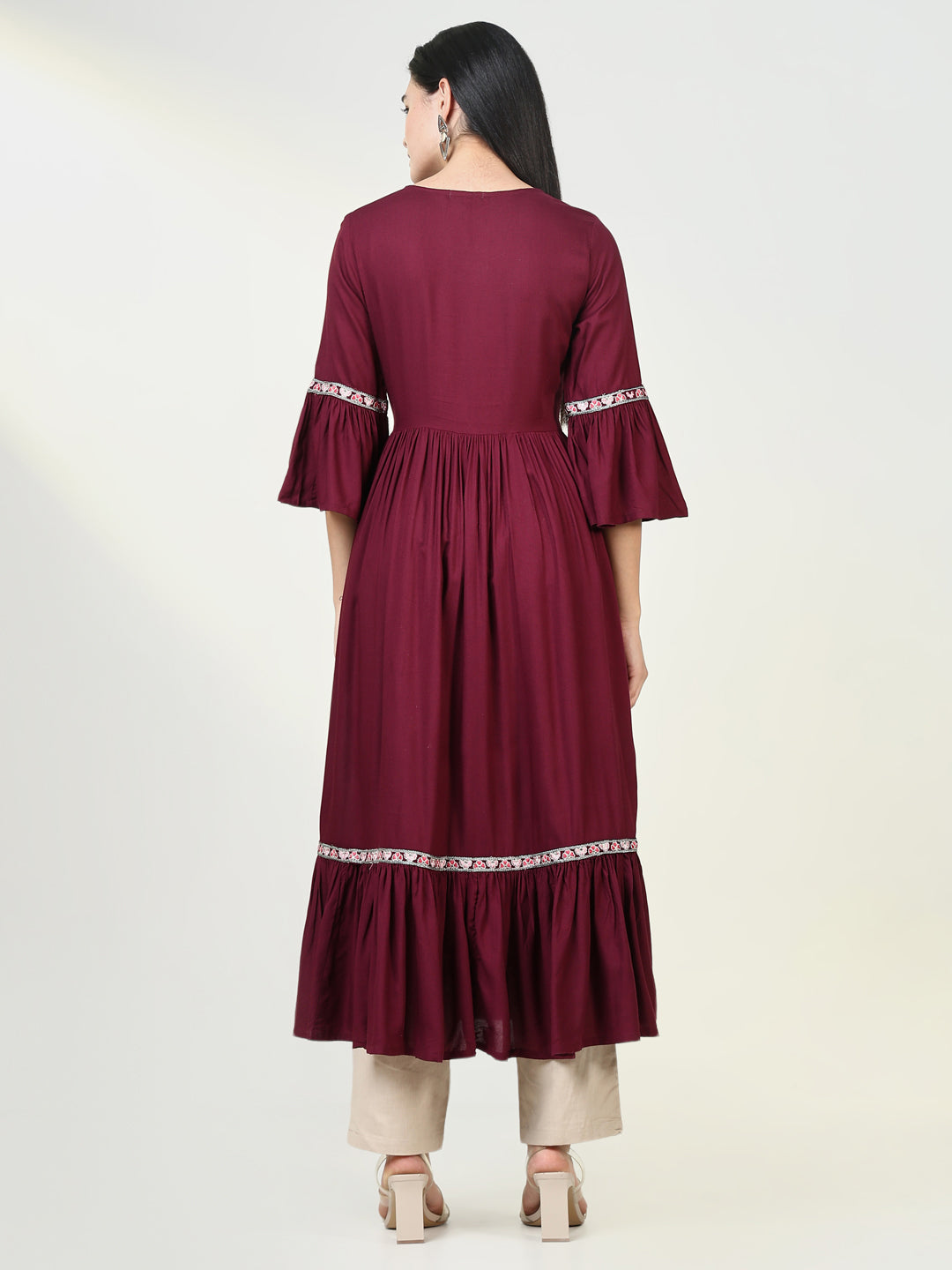 Women Solid Maroon Anarkali Kurta