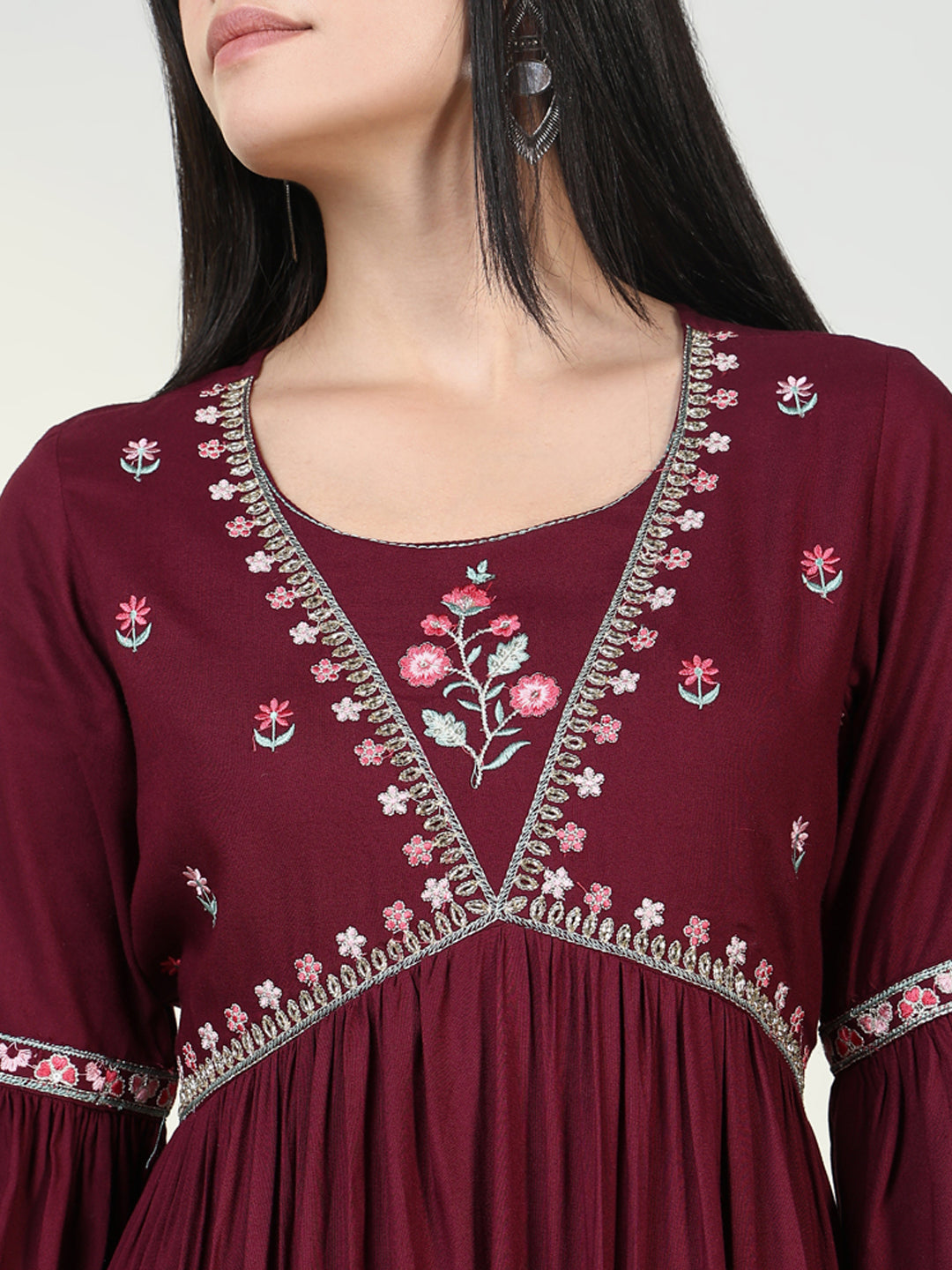 Women Solid Maroon Anarkali Kurta