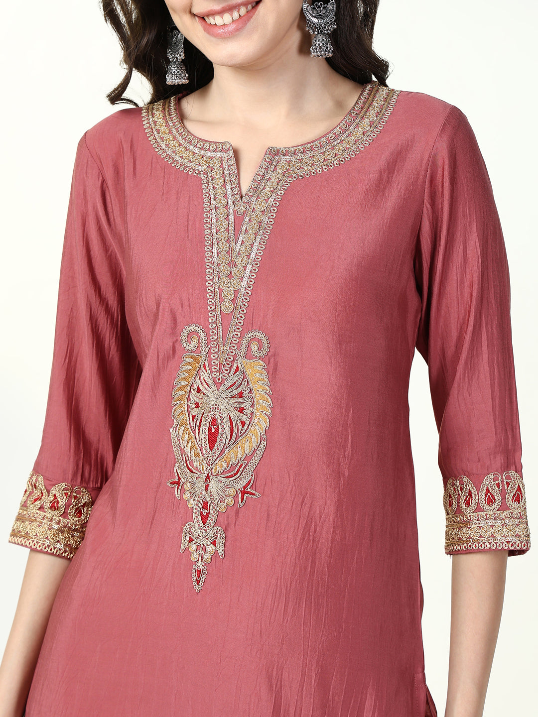 Women Pink Solid Straight Kurta