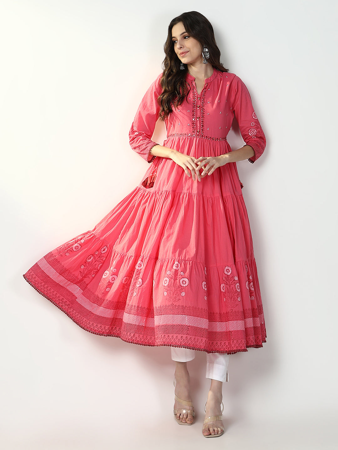 Women Pink Floral Anarkali Kurta