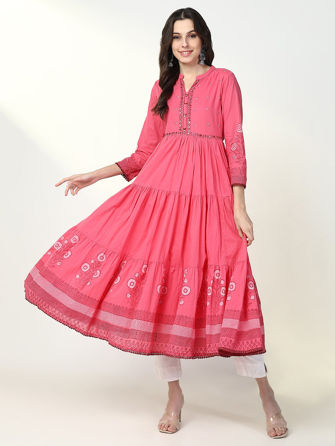 Women Pink Floral Anarkali Kurta