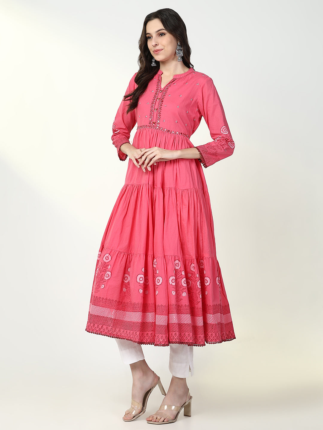 Women Pink Floral Anarkali Kurta