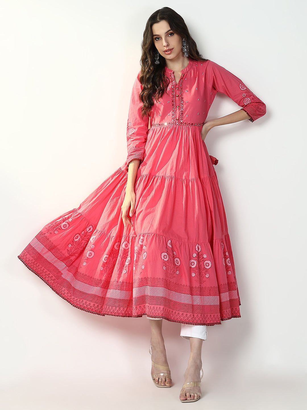 Women Pink Floral Anarkali Kurta