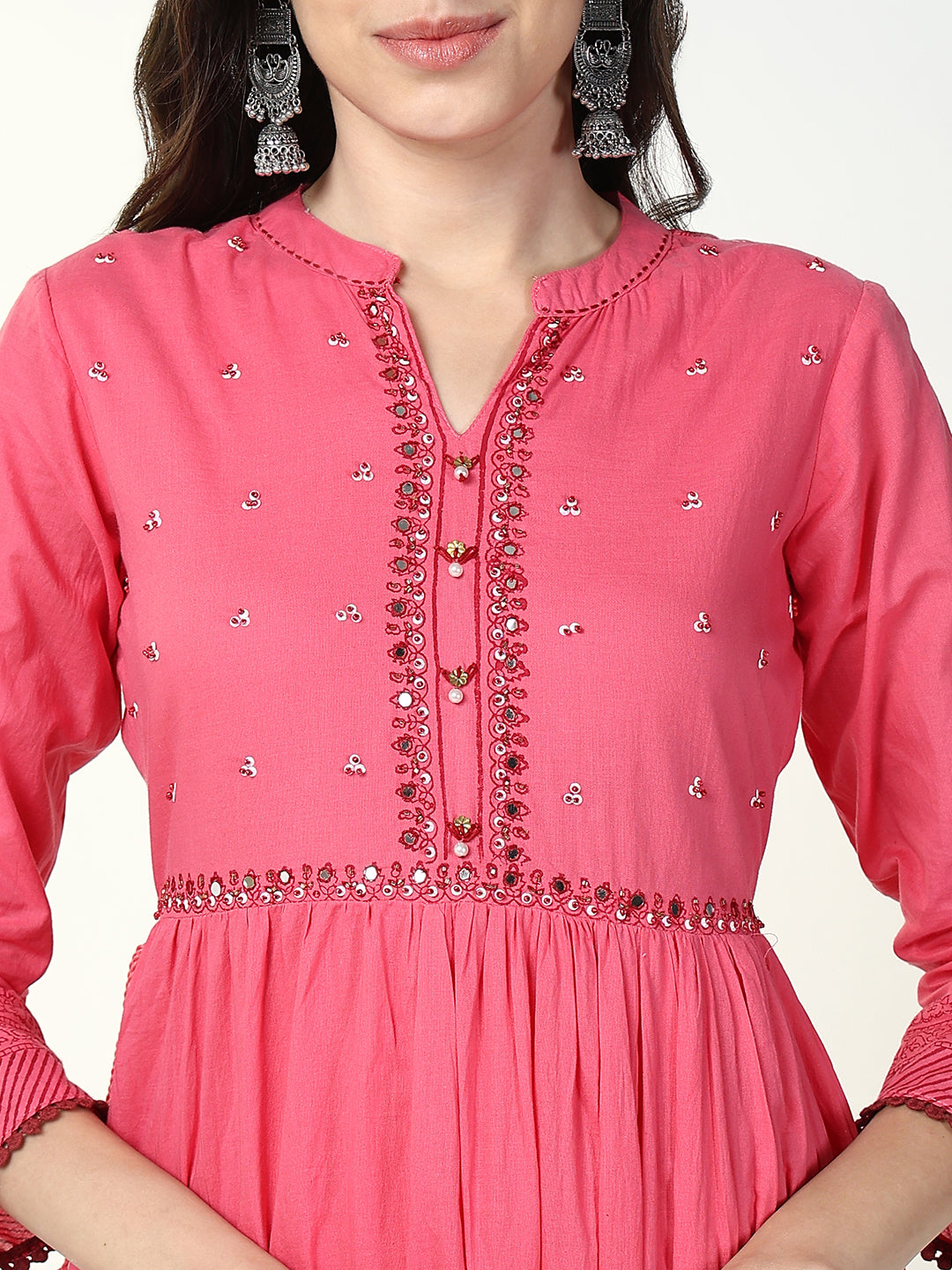 Women Pink Floral Anarkali Kurta