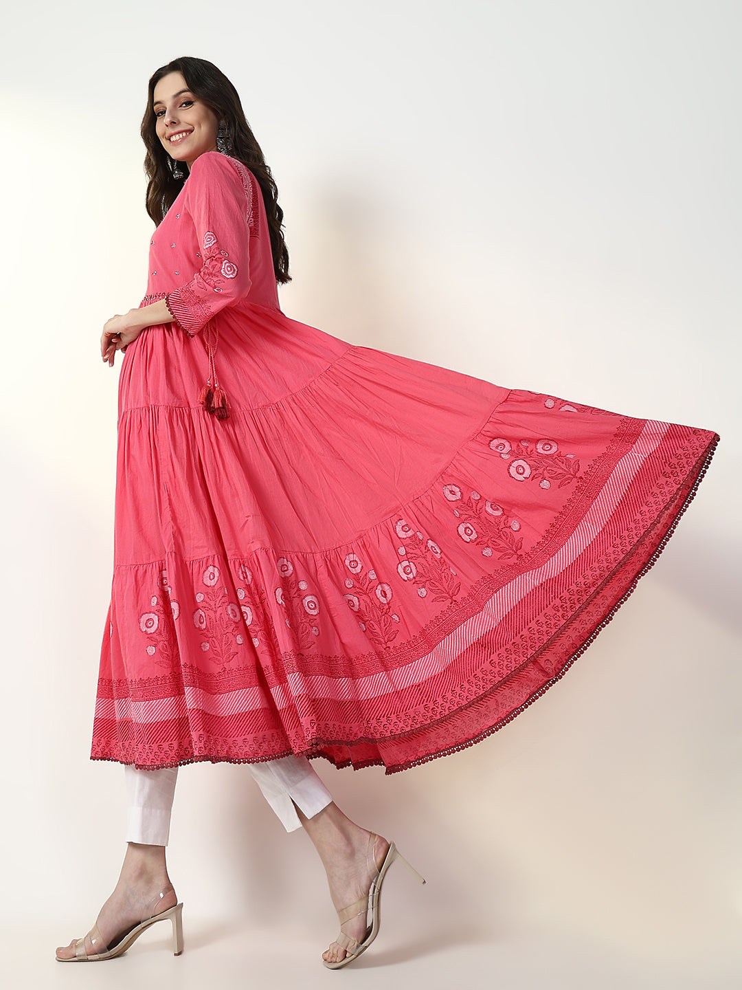 Women Pink Floral Anarkali Kurta