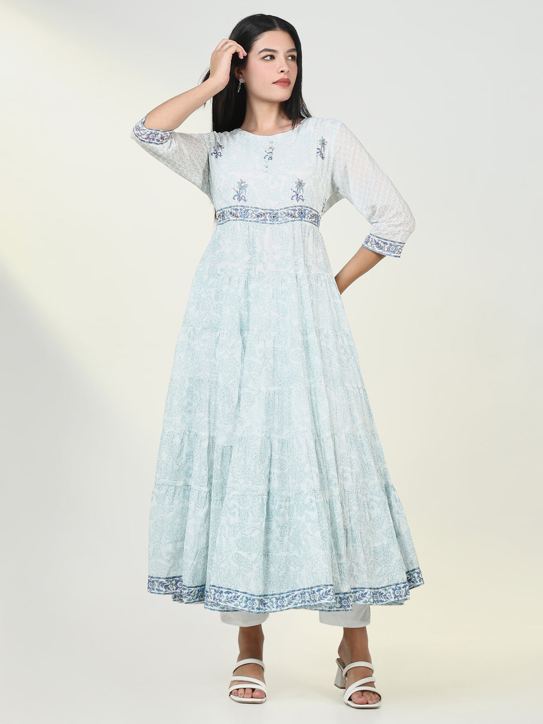 Women Floral Blue Anarkali Kurta