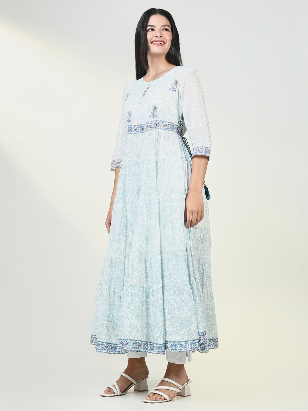 Women Floral Blue Anarkali Kurta