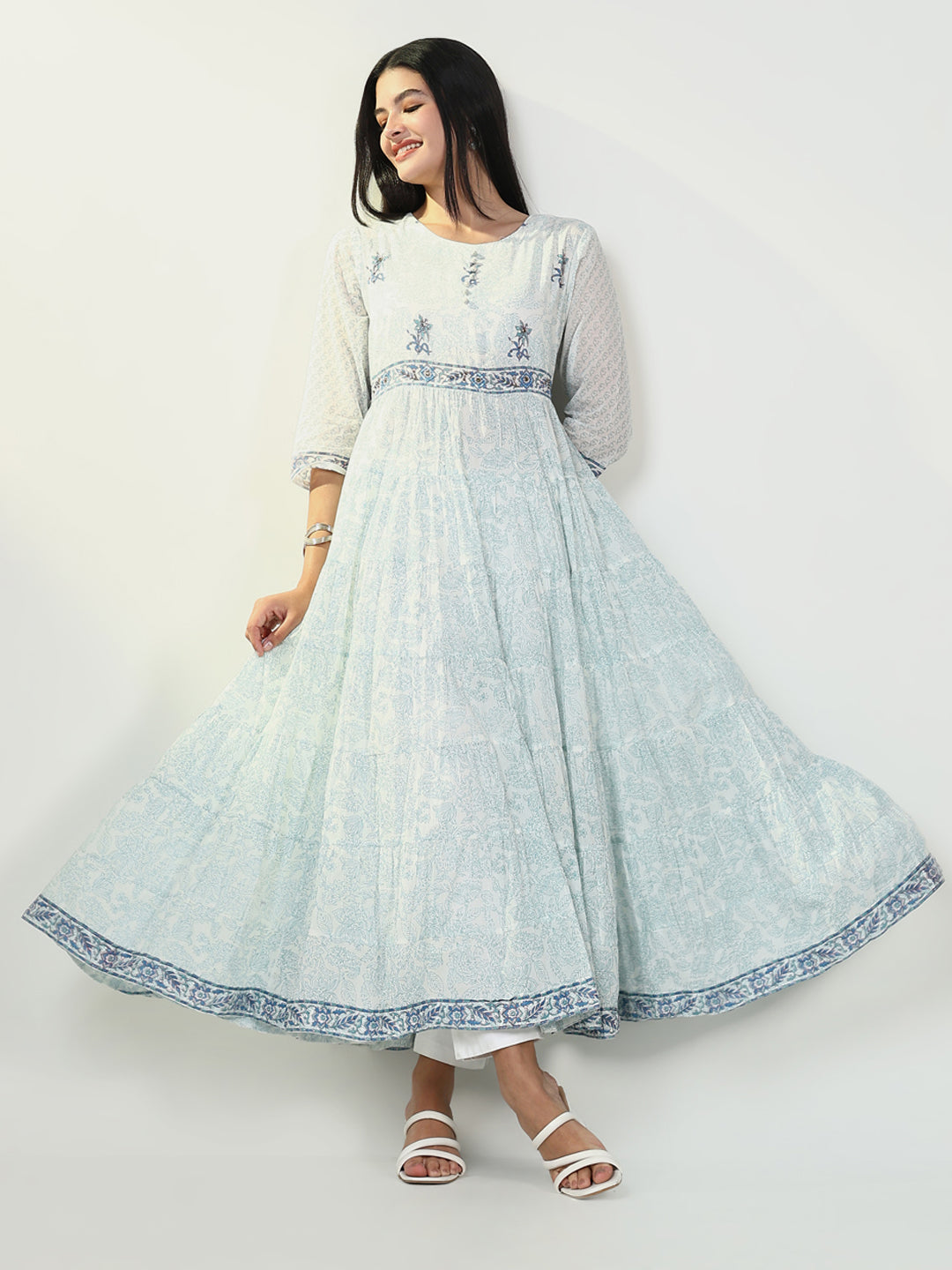 Women Floral Blue Anarkali Kurta