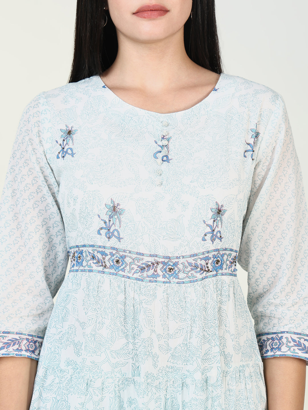 Women Floral Blue Anarkali Kurta