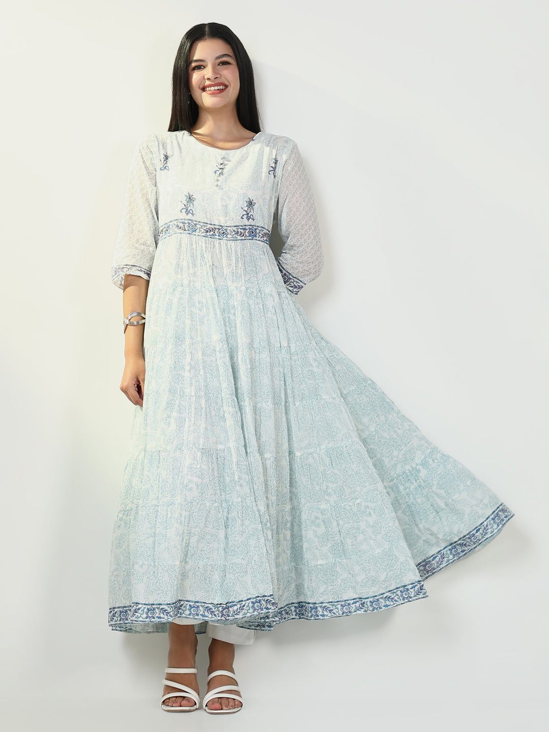 Women Floral Blue Anarkali Kurta