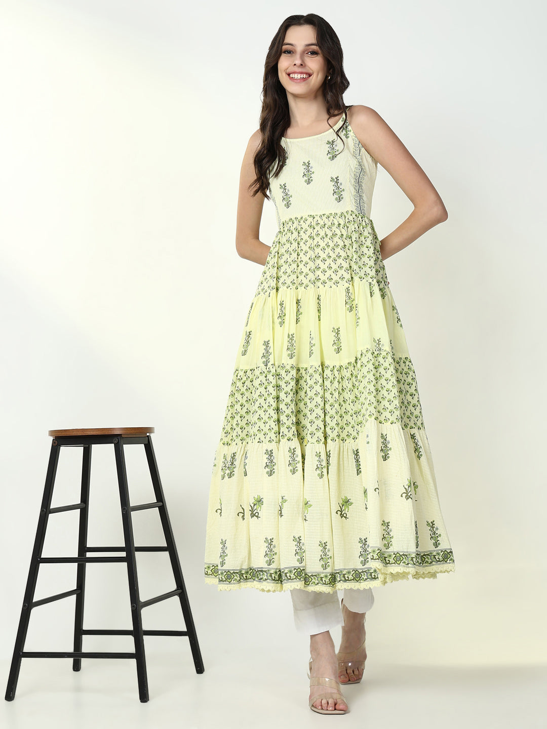 Women Yellow Floral Anarkali Kurta