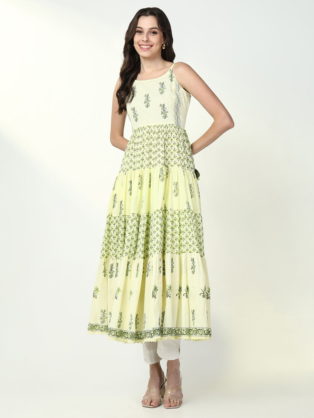 Women Yellow Floral Anarkali Kurta