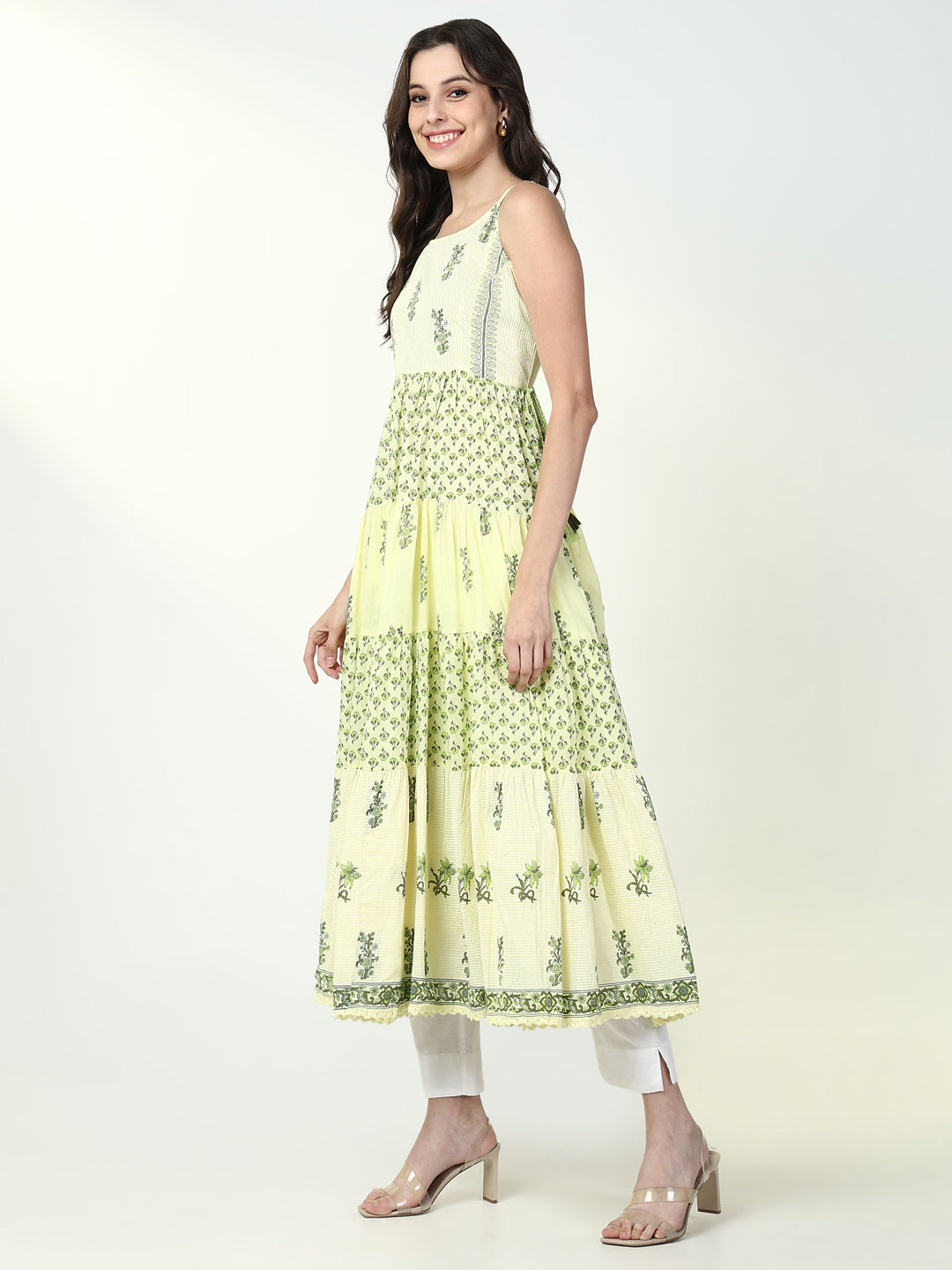 Women Yellow Floral Anarkali Kurta